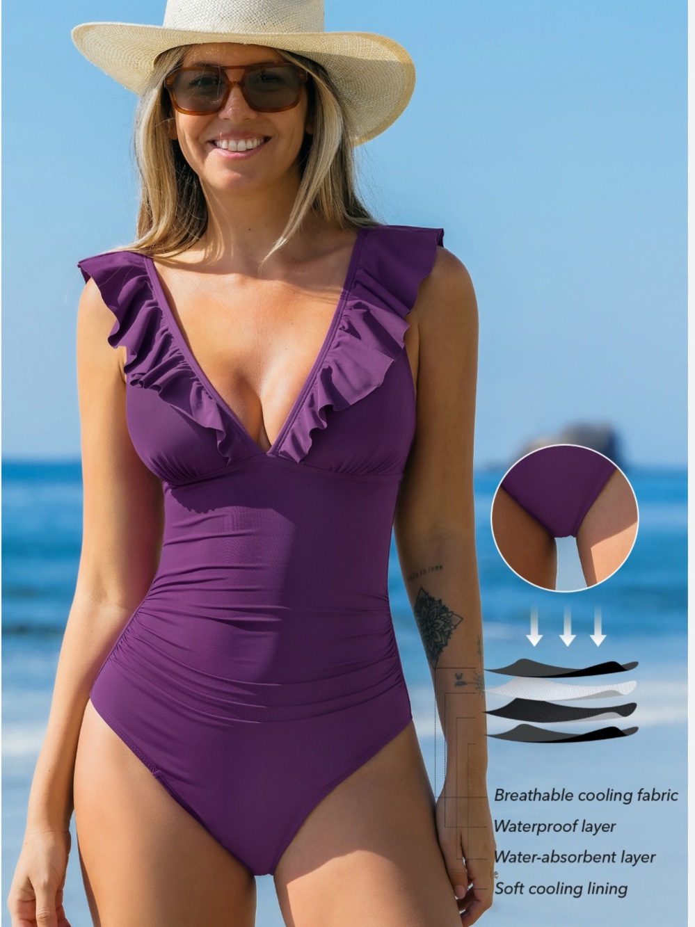 New CUPSHE Ruffled One Piece Bathing Suit in Size Large.